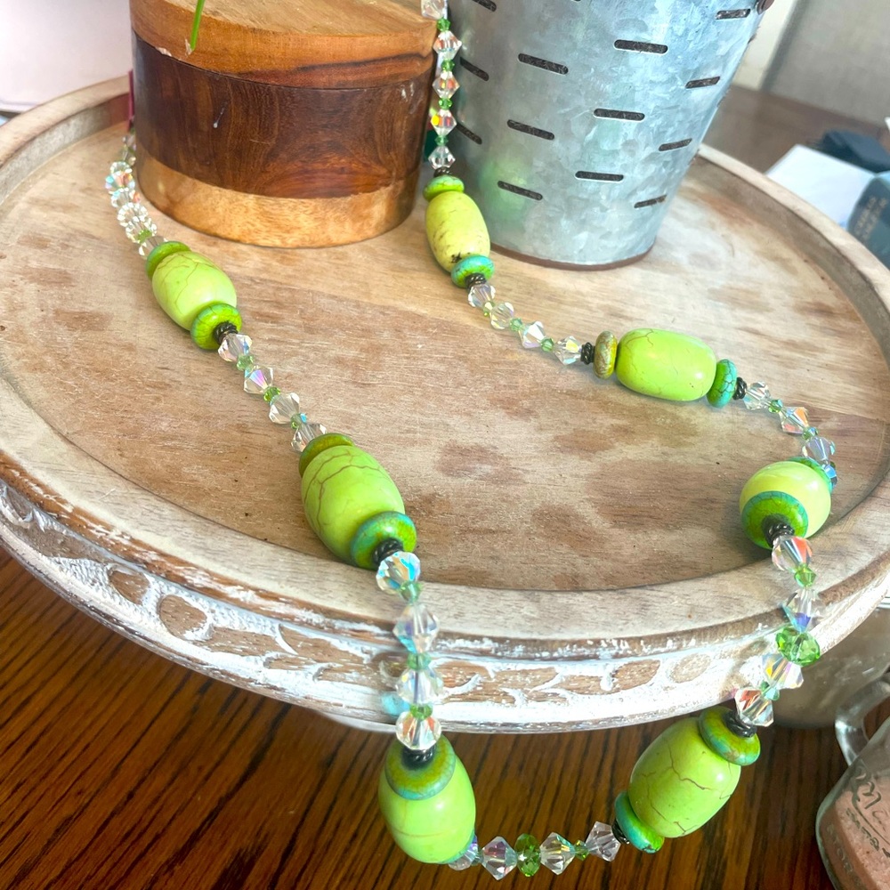 Emily Ray long necklace with green stones